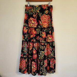 LAUREN Ralph Lauren 4-Tier Gypsy Maxi Skirt Floral Multi Color Sz M, Cotton,Boho